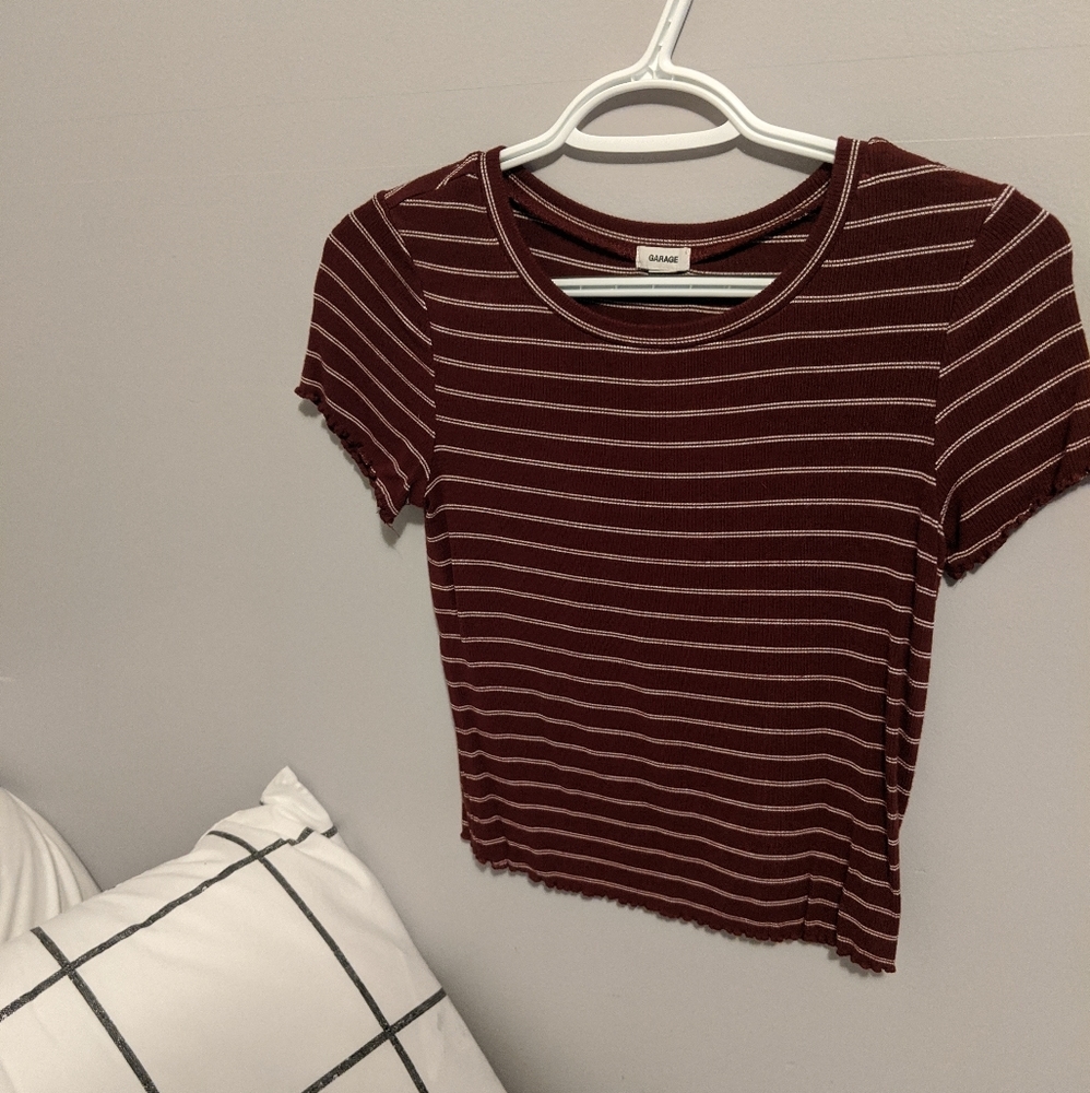 Garage Top Burgundy-White Stripes